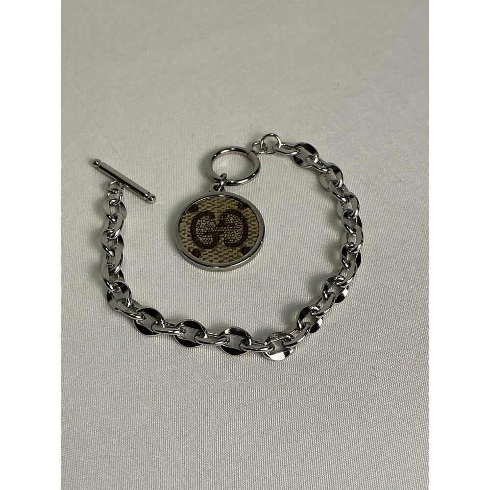 Gucci Monogram Canvas Round Silver Toggle Bracelet